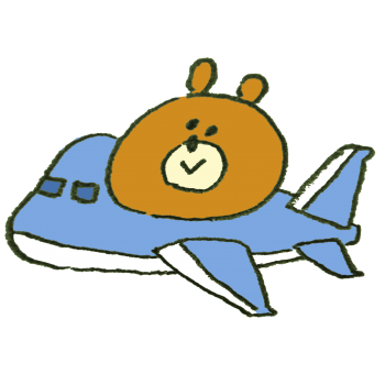 飛行機で旅行に行く熊のイラスト