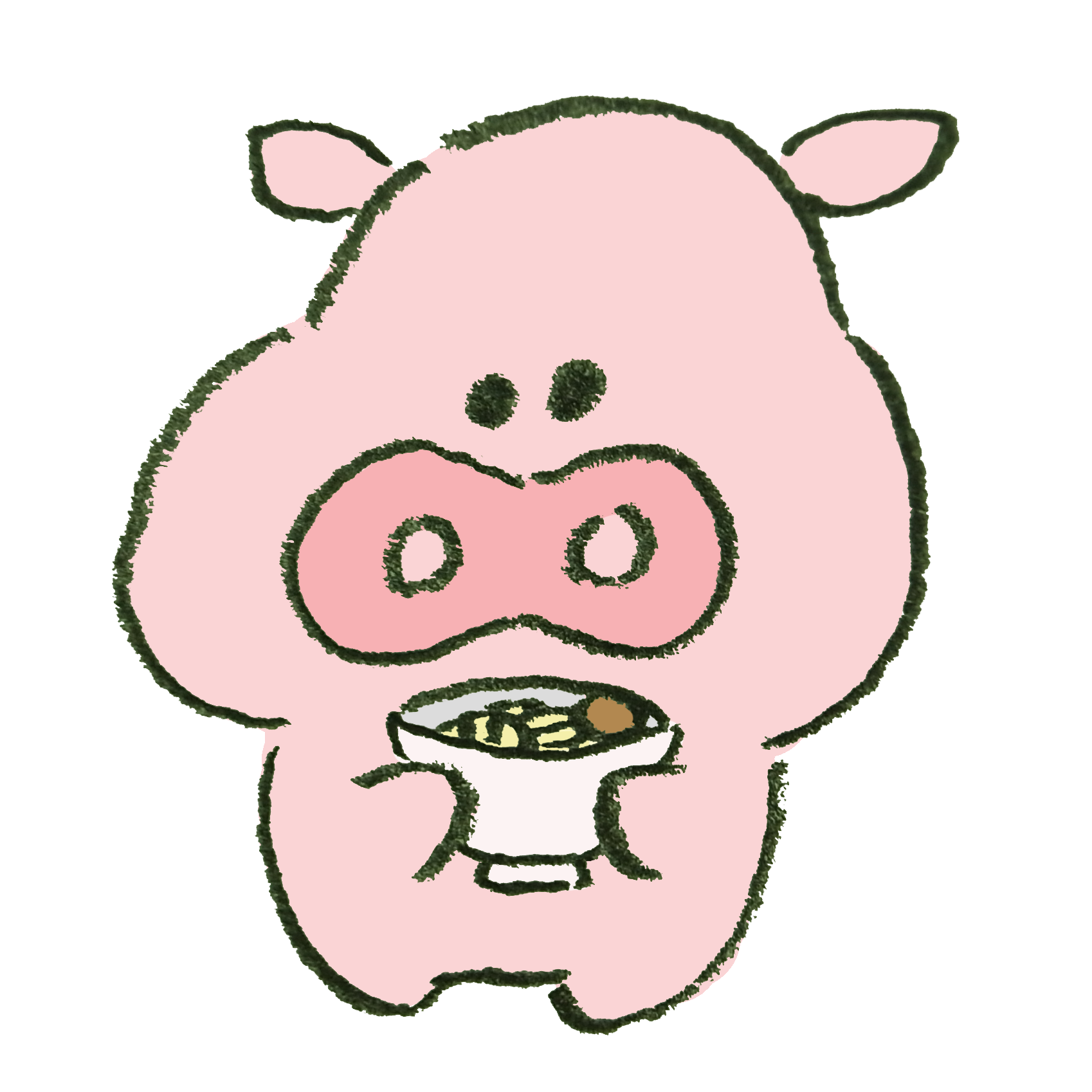 とんこつラーメンを持っている豚のイラスト ゆるくてかわいい無料