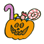 ハロウィンにそなえてオバケかぼちゃの中にお菓子をぎっしり詰め込んだ