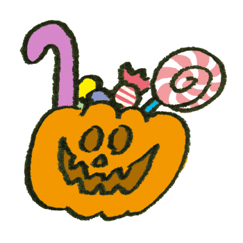ハロウィンにそなえてオバケかぼちゃの中にお菓子をぎっしり詰め込んだ
