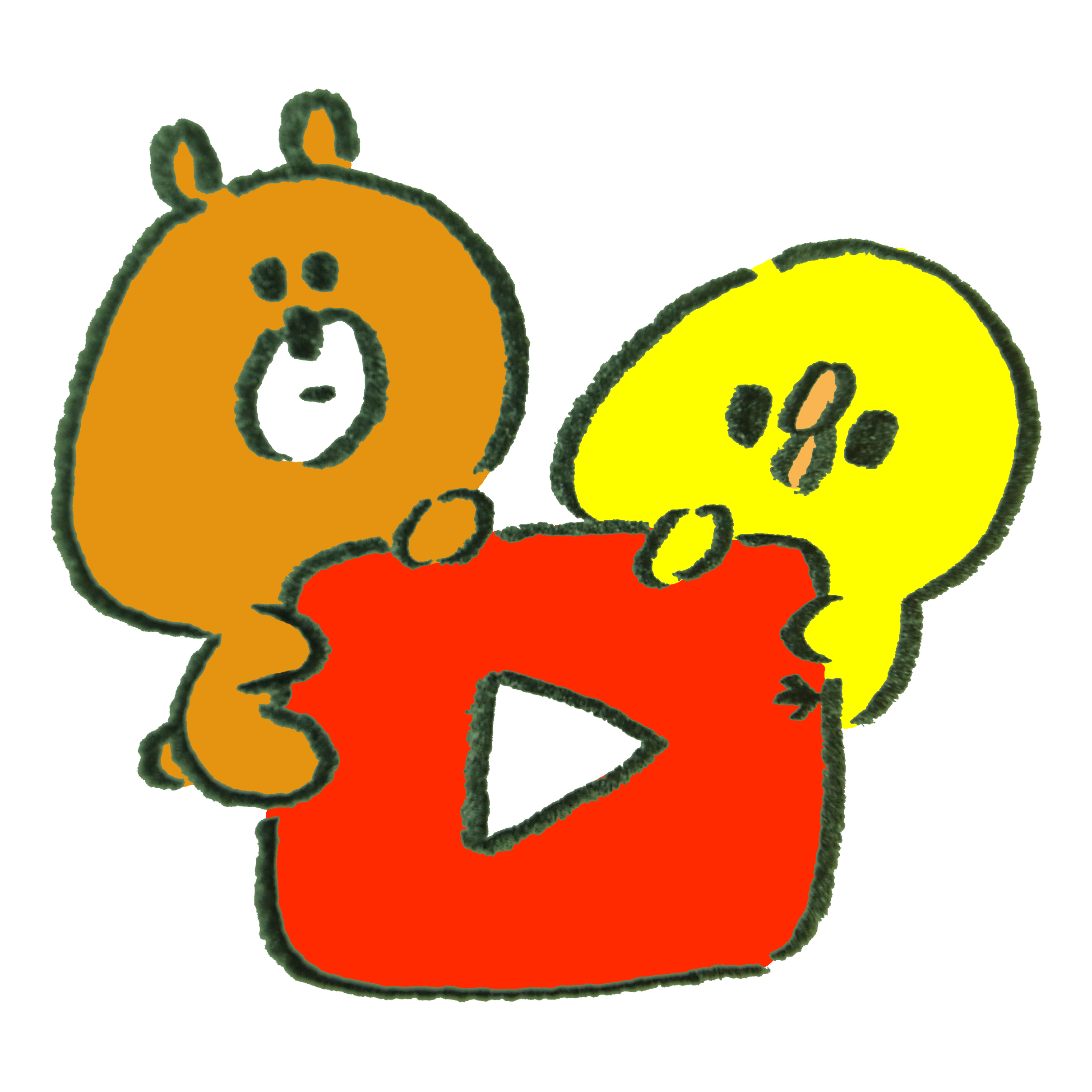 Youtube風アイコンにのぼる熊とひよこ ゆるくてかわいい無料イラスト