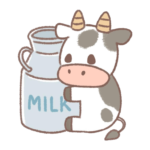 ミルクの缶に抱き着く牛