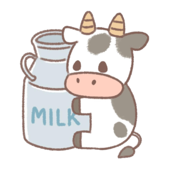 ミルクの缶に抱き着く牛のイラスト
