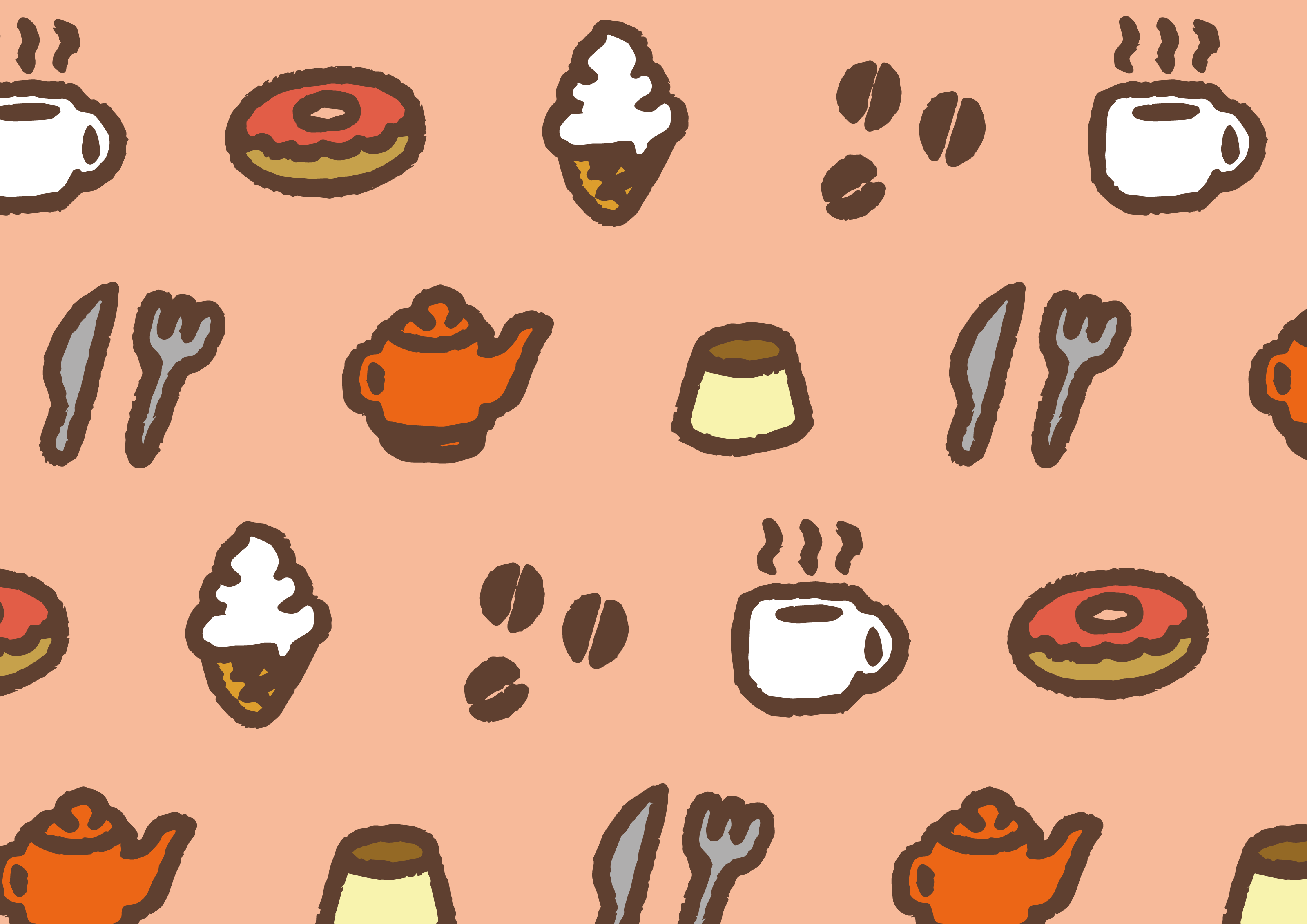 コーヒーとスイーツのカフェっぽい背景のイラスト ゆるくてかわいい無料イラスト アイコン素材屋 ぴよたそ